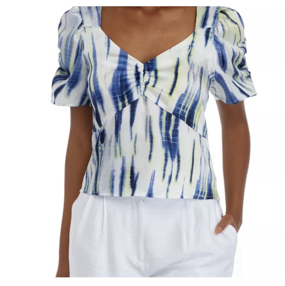 NEW DKNY Top Trad Wife Feminine Brushed Satin Luxury Old Money Baby doll Tie Dye